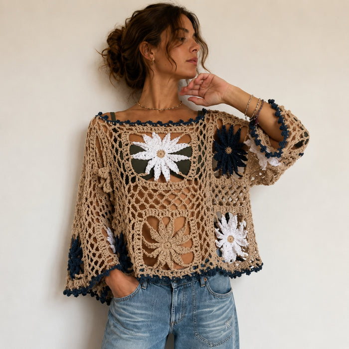 Dahlia Flower Top | Feminine Crochet Pattern | S–L