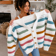 Striped Cardigan | Relaxed Button-Up Sweater PDF + Video | XS–5X