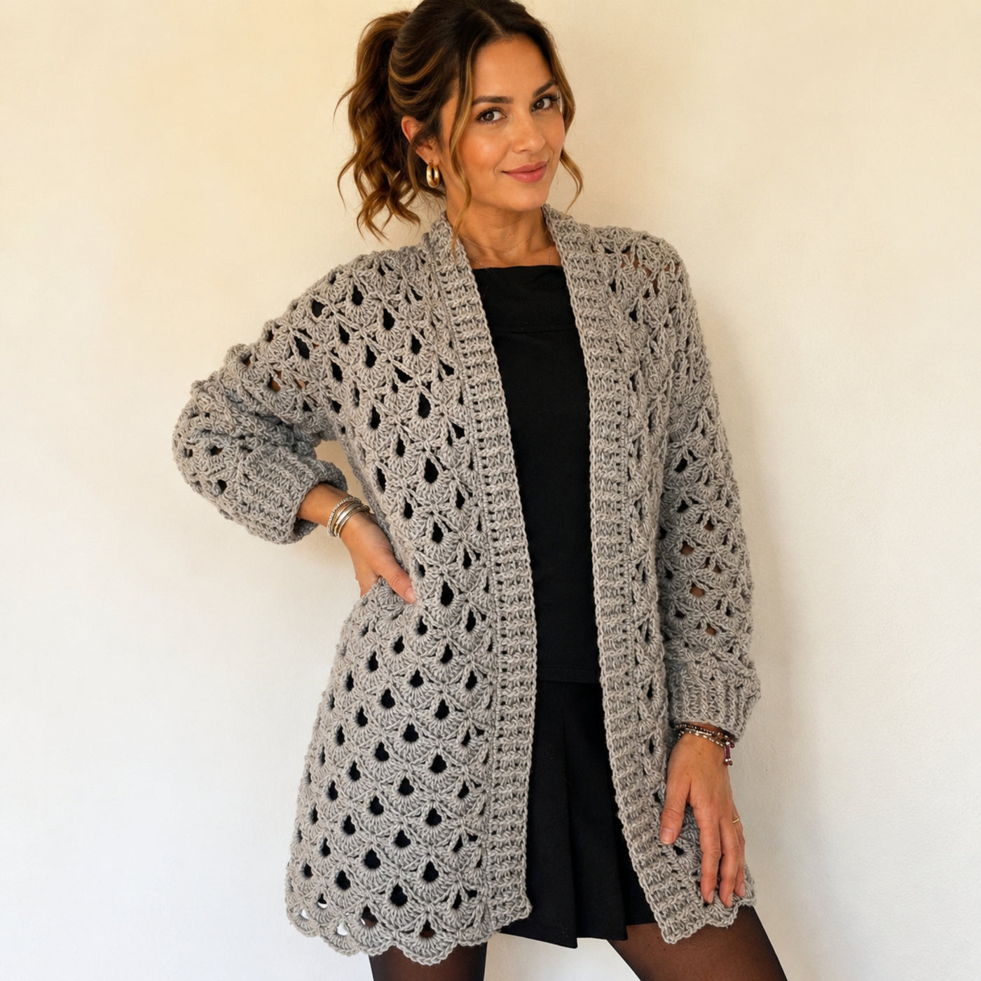 Lace Openwork Cardigan | Elegant Long Cardigan PDF + Video