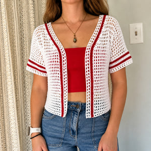 Sporty Striped Openwork Cardigan | XXS–XXXL
