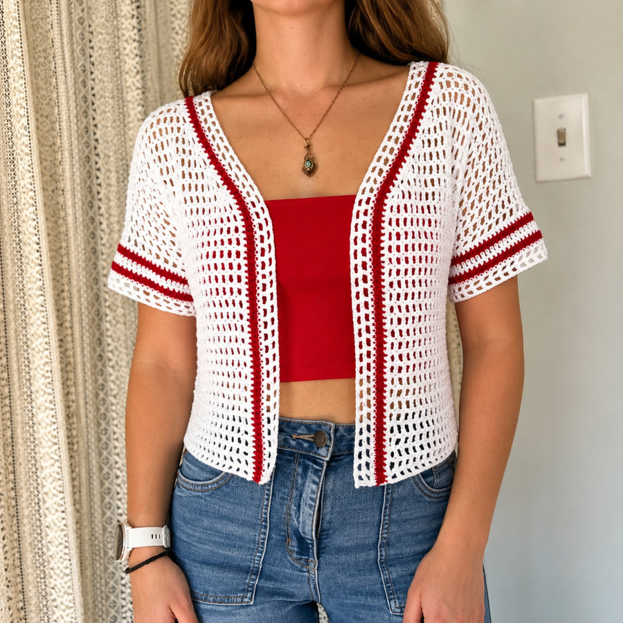 Sporty Striped Openwork Cardigan | XXS–XXXL