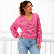 Granny Stitch V-Neck Sweater | Easy 2-Panel Pullover | XS–3XL