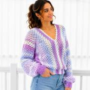 Granny Stitch V-Neck Sweater | Easy 2-Panel Pullover | XS–3XL