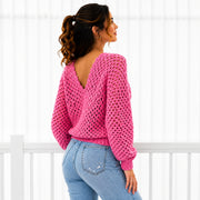 Granny Stitch V-Neck Sweater | Easy 2-Panel Pullover | XS–3XL
