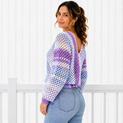 Granny Stitch V-Neck Sweater | Easy 2-Panel Pullover | XS–3XL
