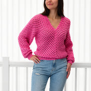 Granny Stitch V-Neck Sweater | Easy 2-Panel Pullover | XS–3XL